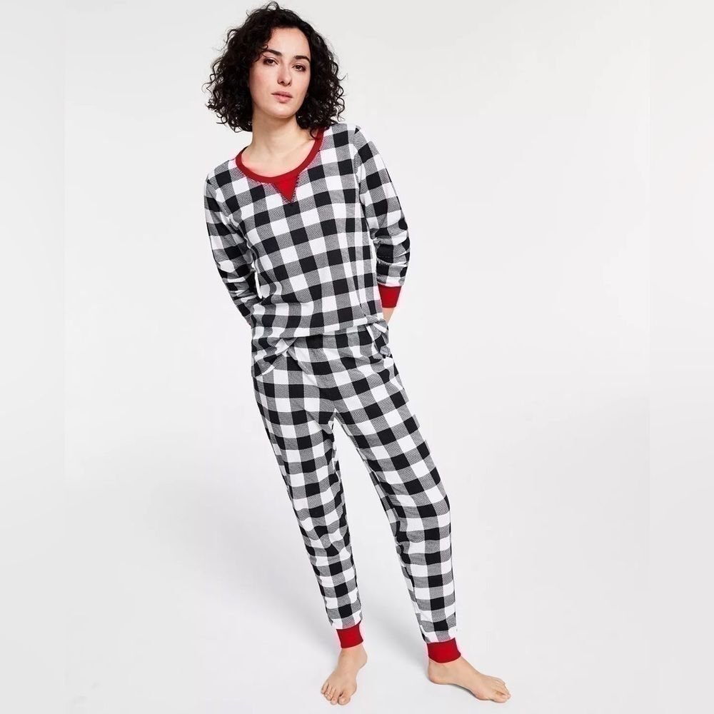 Family Pajamas Matching Womens Lightweight Thermal Waffle Buffalo Check holiday